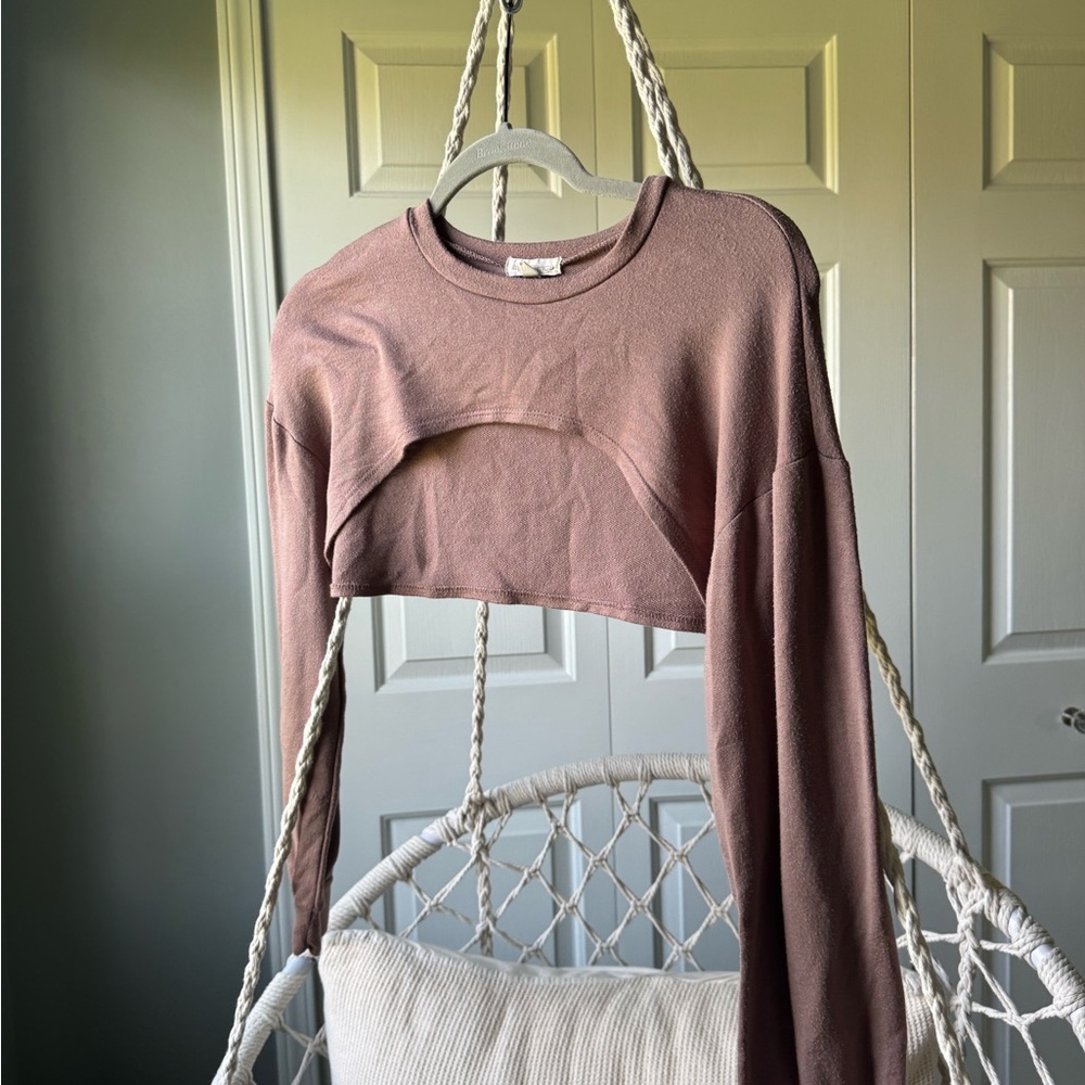Altar'd State Dusty Rose Long Sleeve Crop Top